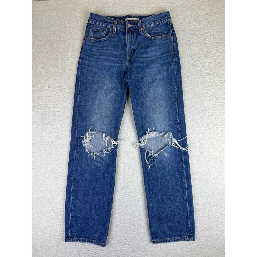 Levis Low Pro Straight Jeans Womens 27 Blue Medium Wash Distressed A0964-0006